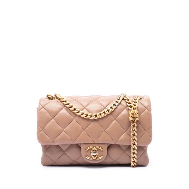 Tan Chanel Small Quilted Lambskin Pillow Crush Flap Crossbody Bag in Brown Lambskin from Designer Revival