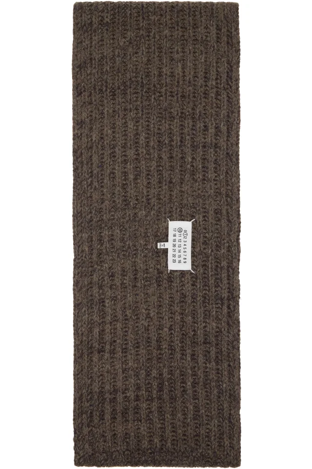 Maison Margiela Brown Rib-Knit Scarf, photo 2 of 4 from SSENSE