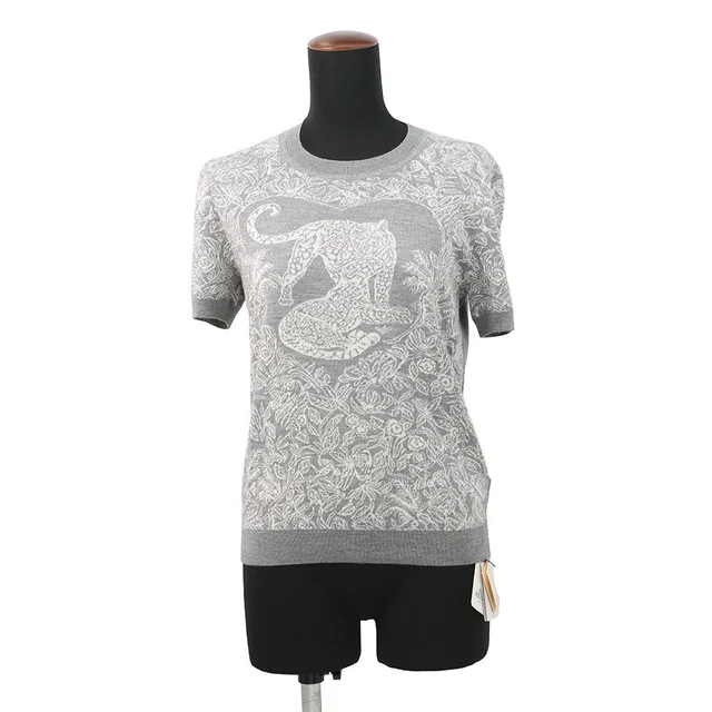 Hermès Jungle Love Short Sleeve Knit Size 38 Gray/White Cashmere46% Silk46% Nylon8% in White from GALLERY RARE