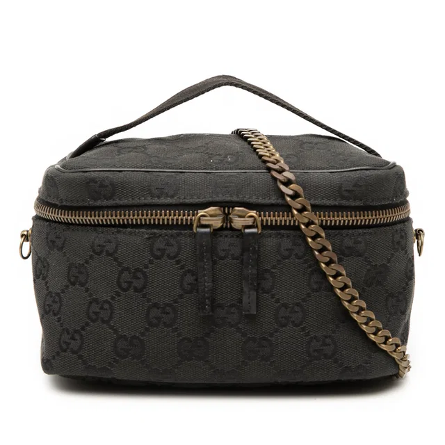 Black Gucci GG Canvas Vanity Bag Satchel in Black Canvas from Designer Revival