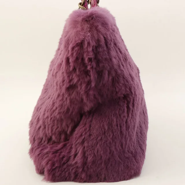 Circa 2000 Chanel Rabbit Fur CC Plate Chain Tote Bag Purple in Purple from VINTAGE QOO TOKYO, photo 6 of 14