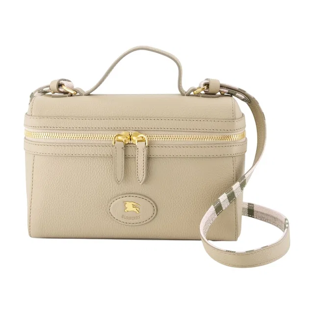Burberry Grained Calfskin Vanity Case — Beige Top Handle Bags in Beige Caviar leather from HEWI