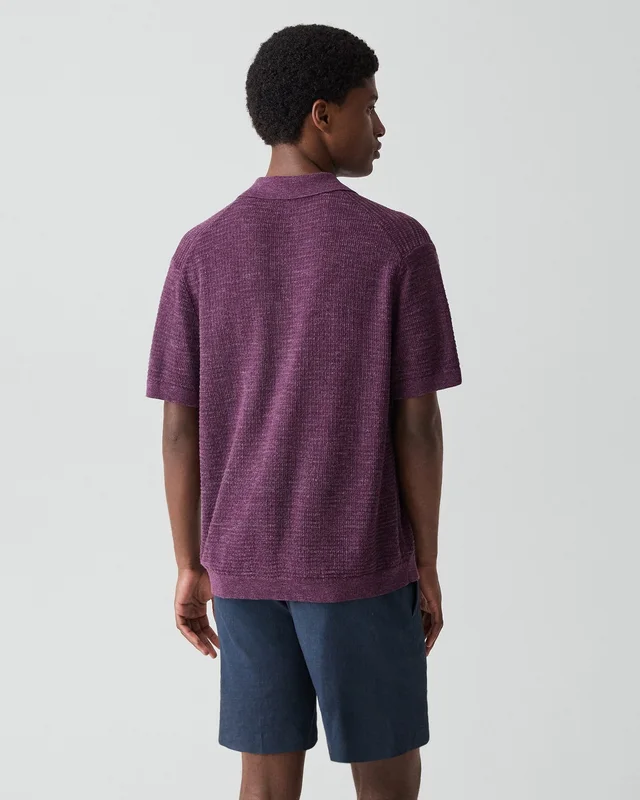 Theory Brenan Polo Shirt in Pacific Linen in GRAPEVINE 65% Linen, 23% Cotton, 12% Polyester; Exclusive Of Elastic, photo 3 of 14 from Theory