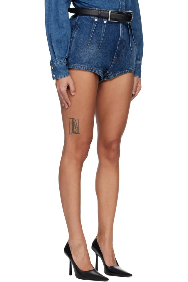 Mugler Blue Denim Tailored Shorts, photo 2 of 5 from SSENSE