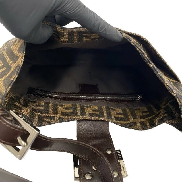 Fendi Zucca Canvas Leather Shoulder Bag in Brown Canvas from LuxUness, photo 12 of 13