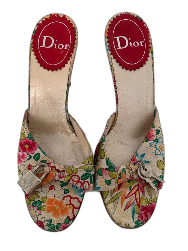 Dior Silk Floral Padlock Key Open Toe Heels Open Toe Sandals Vintage Y2k Shoes in pink Silk from Poshmark