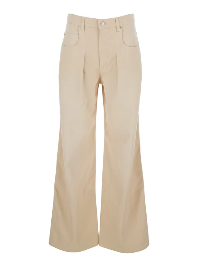 'Rodayna' Beige Jeans with Logo Patch on the Back and Wide Leg in Denim for Women in Beige, image 1 of 1 from Gaudenzi Boutique
