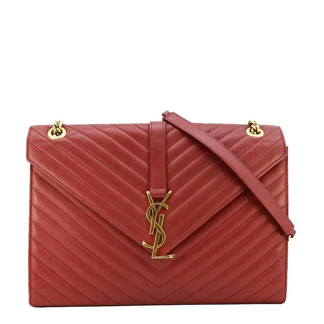 Saint Laurent Envelope Large Mixed Matelasse Leather Shoulder Bag Red in Red Leather from Dallas Designer Handbags