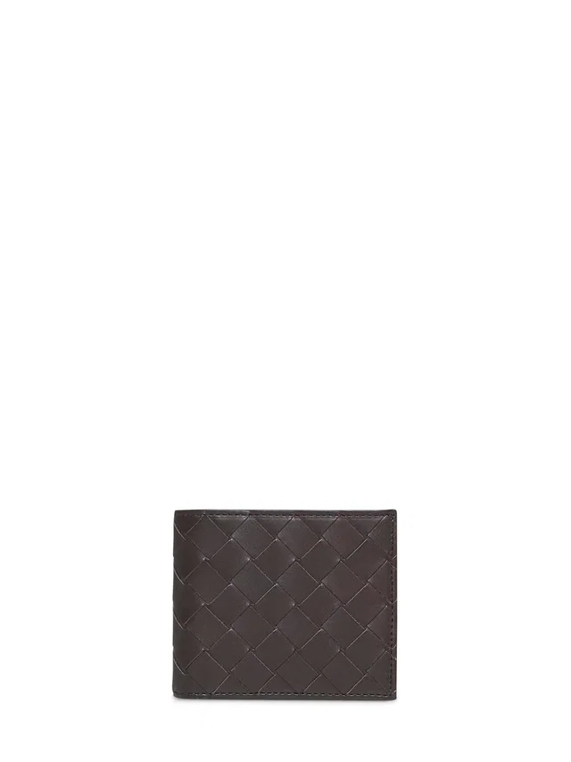 Bottega Veneta Intrecciato Leather Bi-Fold Wallet — Brown Calf & Purses in Brown Woven leather from HEWI