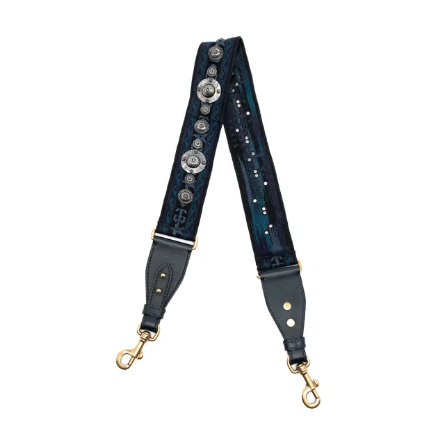 Blue Dior Studded Canvas Embroidered Bag Strap in Blue Canvas from Designer Revival
