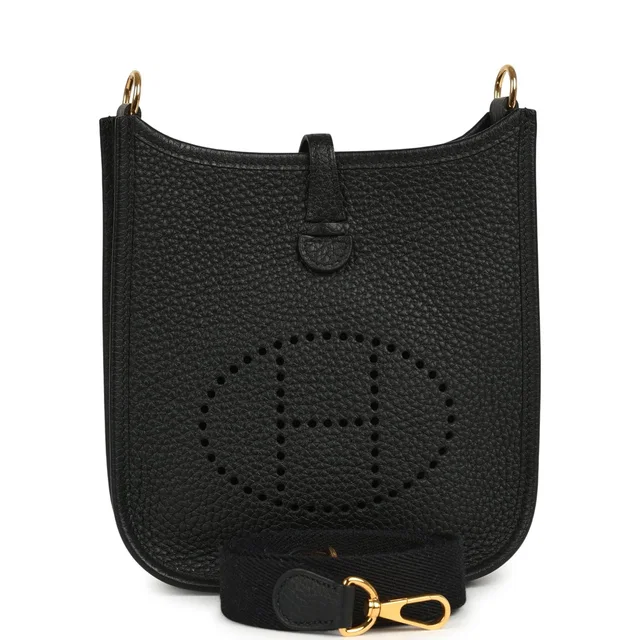 Hermès Evelyne TPM Black Clemence Gold Hardware in Black Clemence leather from Madison Avenue Couture