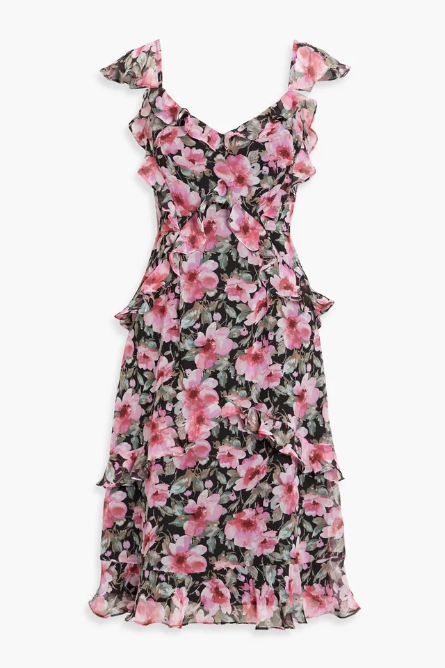 Mikael Aghal Ruffled Floral-Print Chiffon Midi Dress in Black from THE OUTNET, photo 1 of 1