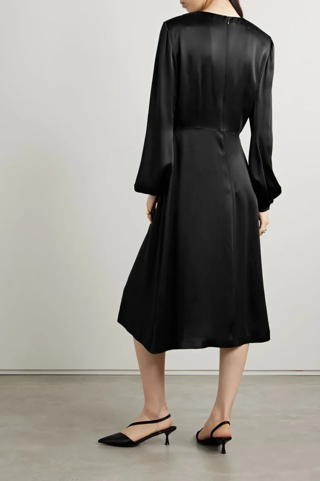 Stella McCartney Draped Duchesse-Satin Midi Dress in Black, photo 3 of 4 from THE OUTNET