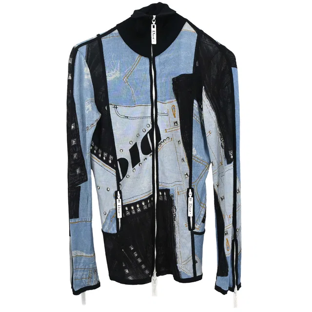 Dior 2004 Zip Up Jacket Denim Print Light Blue #36 in Blue Denim from AMORE Vintage Tokyo