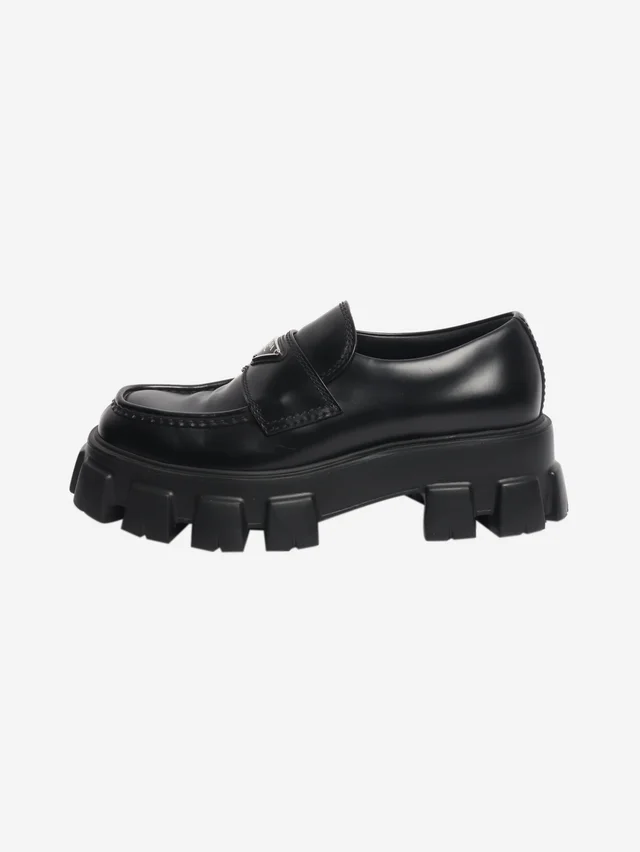 Prada Black platform loafers - size UK 7.5 in Black Leather from Sign of the Times
