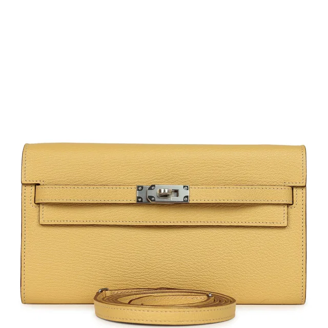 Hermès Kelly To Go Wallet Jaune Foin Chevre Mysore Palladium Hardware in Yellow Goatskin from Madison Avenue Couture