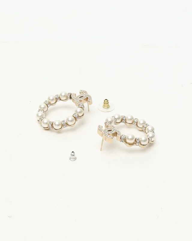 Chanel Coco Mark Rhinestone Pearl Earrings from A Retro Tale, photo 3 of 5