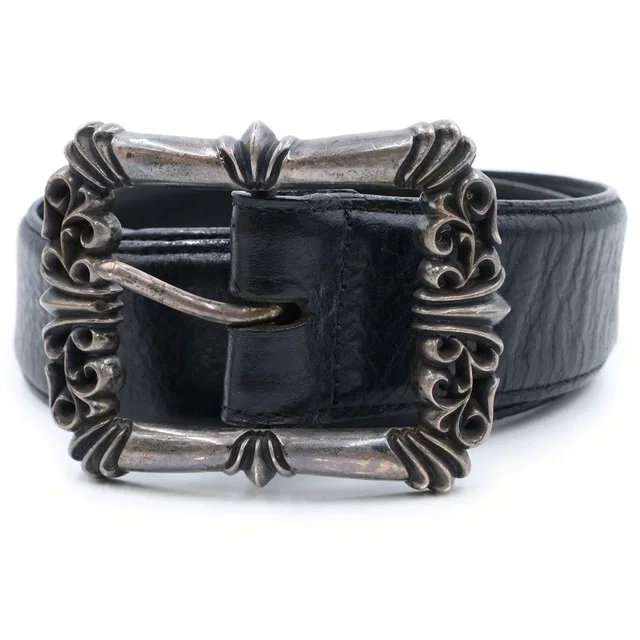 Chrome Hearts Blt Filigree Otj Buckle Leather Belt Black Silver in Black Leather from The Reluxe