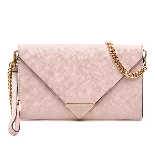 Pink Prada Saffiano Envelope Chain Clutch Shoulder Bag in Pink Saffiano leather from Designer Revival