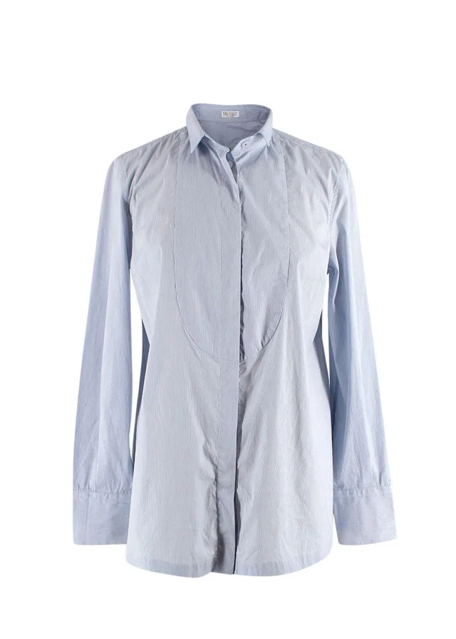 Brunello Cucinelli Blue Pin-Striped Cotton Shirt in Blue from HEWI