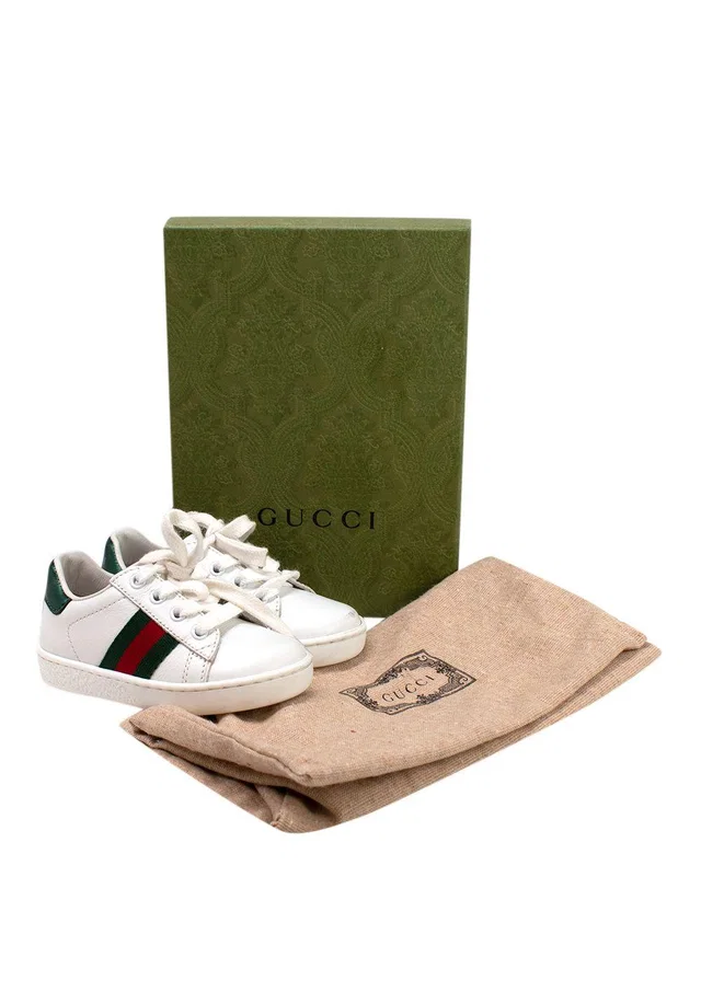 Gucci White Infants New Ace Lace Up Trainers in White Leather from HEWI