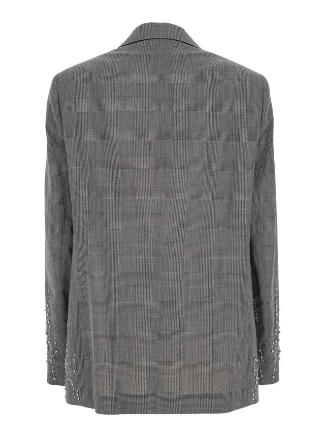 GOLDEN GOOSE Grey Single-breasted jacket with notched revers and check motif all-over in virgin wool for women in Grey 100% Virgin Wool, photo 4 of 6 from Gaudenzi Boutique