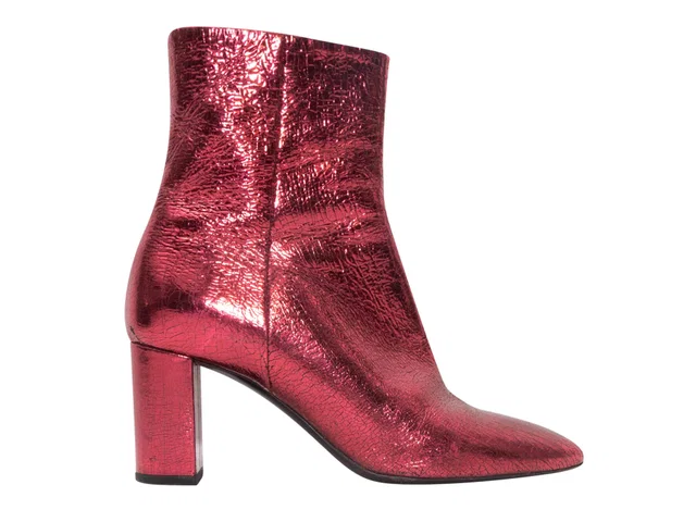 Red Saint Laurent Metallic Leather Pointed-Toe Ankle Boots Size 36 in Red Leather from Designer Revival