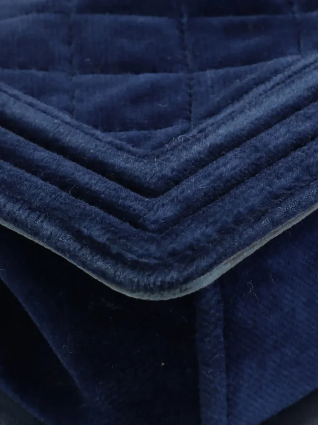 VELVET BOY CHANEL CHAIN SHOULDER BAG MINI, NAVY, c. 2013 in Navy Velvet from VINTAGE QOO TOKYO, photo 17 of 21