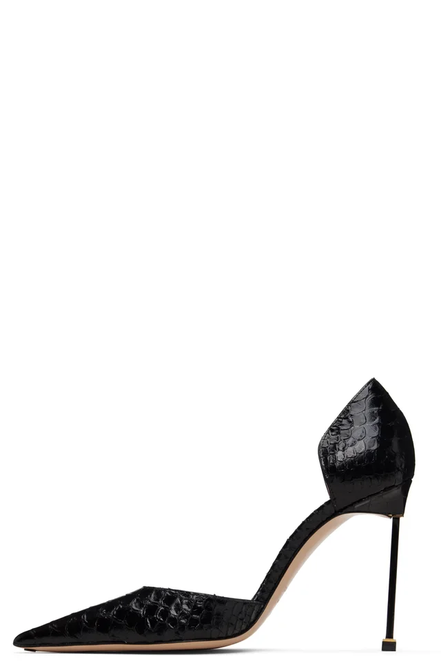 TOM FORD Black Semi Shiny Printed Python Spire D'Orsay Heels, photo 3 of 5 from SSENSE