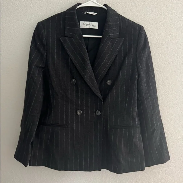 Max Mara Pinstripe Blazer12 in black Wool from Poshmark