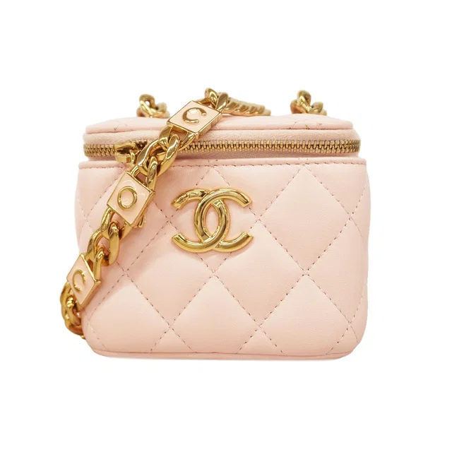 Chanel Shoulder Bag Quilted Lambskin Pink Champagne Gold in Pink Lambskin from The Reluxe