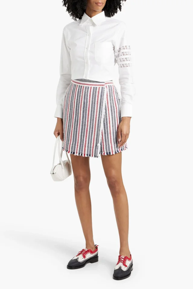 Thom Browne Striped Jacquard Skirt-Effect Shorts, photo 2 of 4 from THE OUTNET