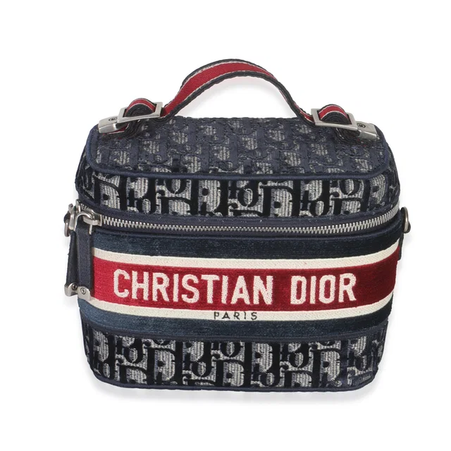 Dior Blue Red Velvet Oblique Diortravel Vanity Case Blue; Canvas Handbag in Red Canvas from HEWI
