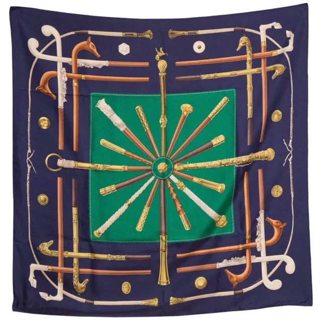 Hermès Vintage Cannes At Pommeaux Silk Scarf W/ Le Carre Box Sleeve in blue|gold Silk from Poshmark