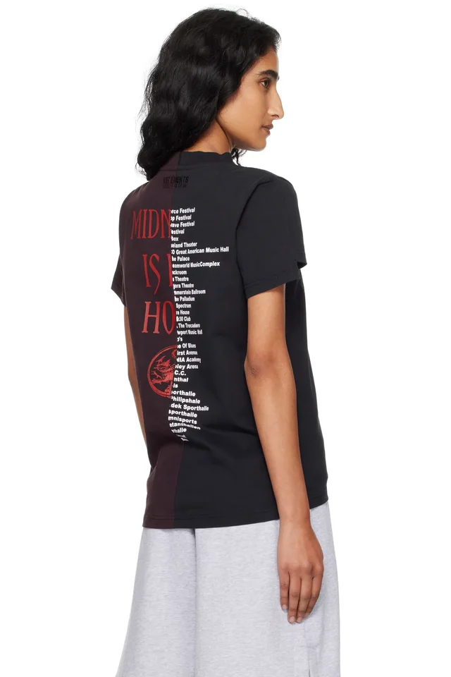 VETEMENTS Black & Burgundy Cradle of Filth Cut-Up Fitted T-shirt, photo 3 of 4 from SSENSE