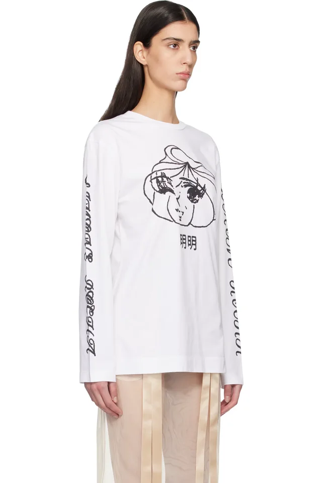 Simone Rocha White Dim Sum Logo Print Long Sleeve T-shirt, photo 2 of 4 from SSENSE