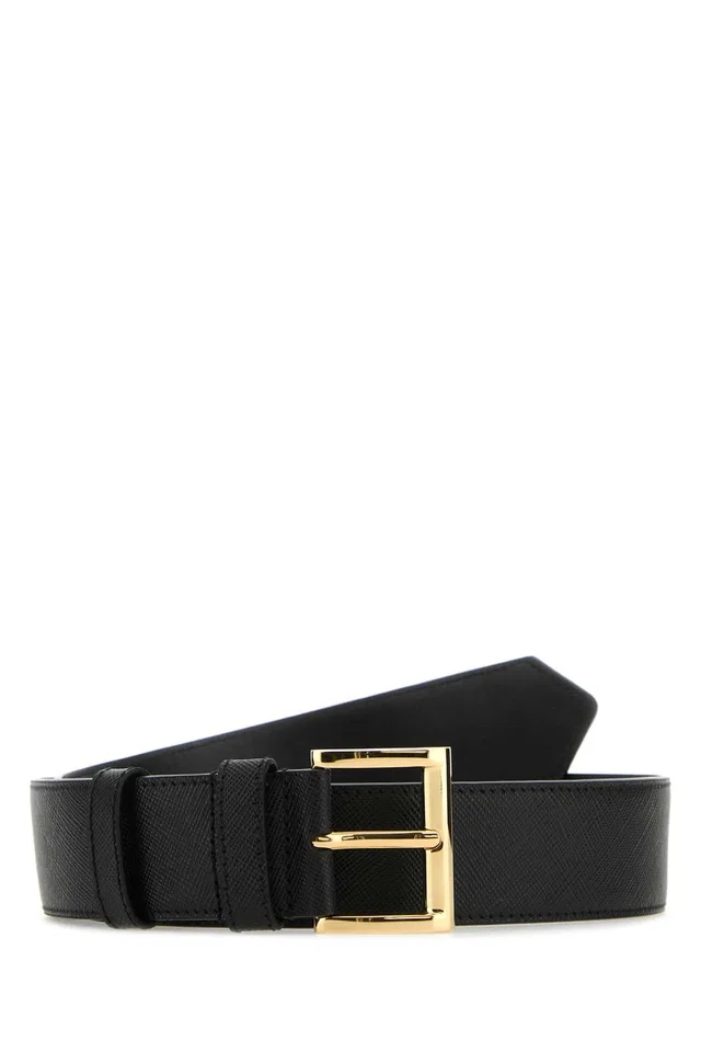 Miu Miu Prada Vitello Leather Belt — Black in Black Leather from HEWI