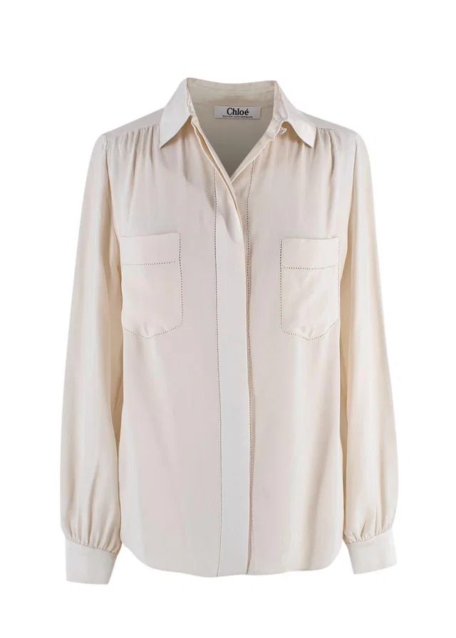 Chloé Cream Silk Long Sleeve Blouse in White Silk from HEWI