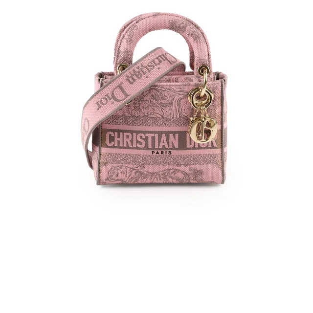 Lady Dior Mini Pink D-Lite Embroidered in Pink Canvas from The Purse Affair
