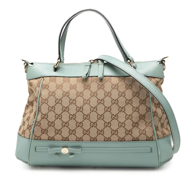 Blue Gucci GG Canvas Mayfair Satchel in Blue Canvas from Designer Revival