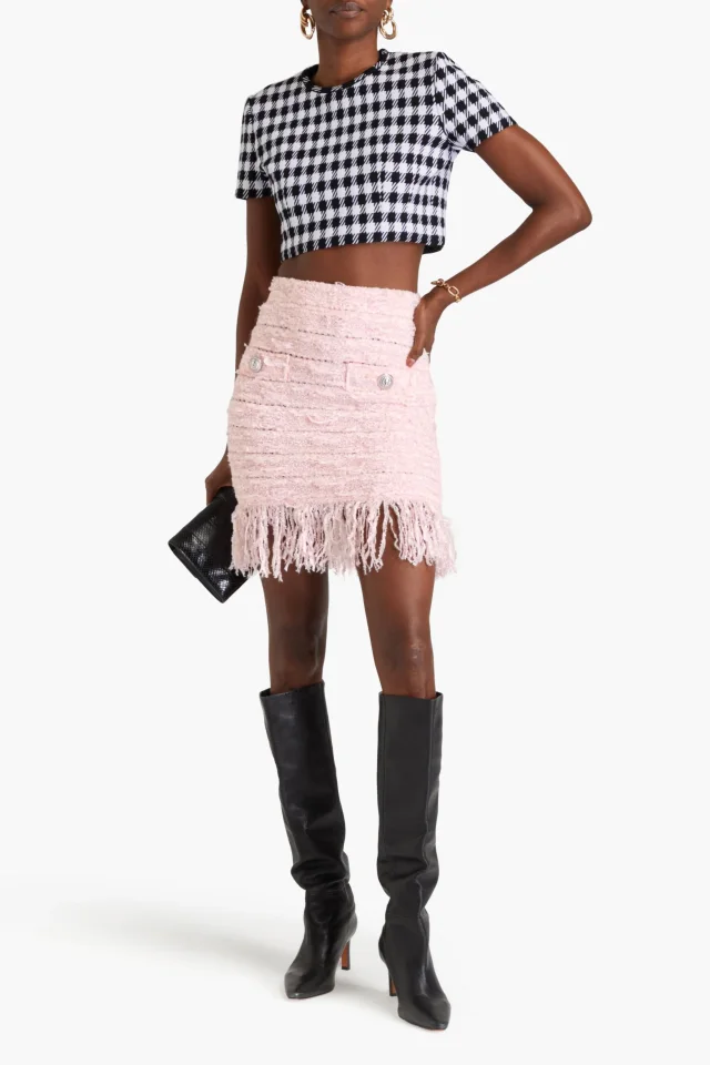 Balmain Fringed Metallic Bouclé-Knit Mini Skirt, photo 2 of 4 from THE OUTNET