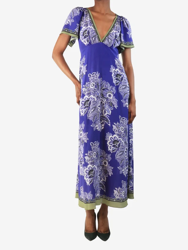 Etro Purple silk floral printed midi dress - size UK 6 in Purple Silk from Sign of the Times, photo 2 of 2