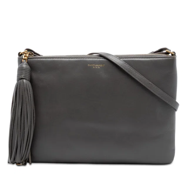Gray Saint Laurent Leather Teen Monogram Crossbody in Grey Leather from Designer Revival