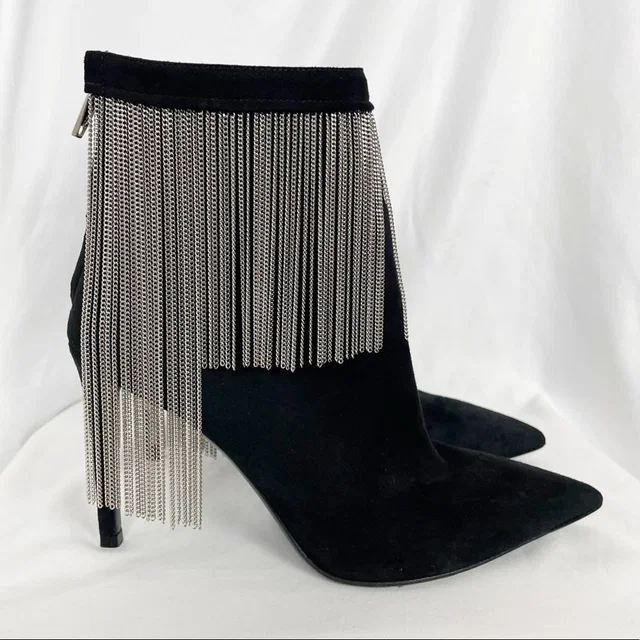 Balmain Mercy Suede Chain Fringe Pointed Toe Stiletto Heeled Ankle Boots Black in black Suede from Poshmark