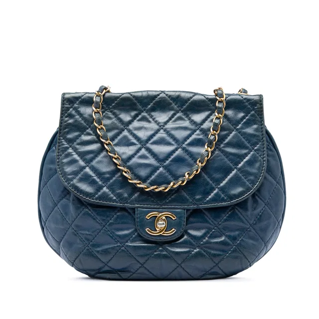 Blue Chanel Medium Quilted Glazed Calfskin Bubble CC Flap Crossbody Bag in Blue Calfskin from Designer Revival