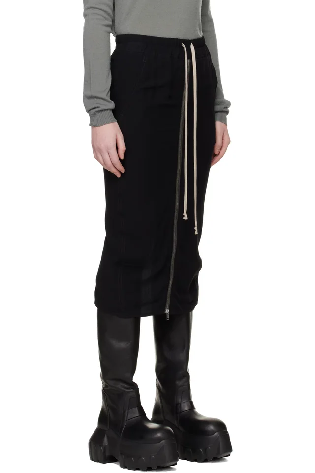 Rick Owens Black Temple Zipped Short Pillar Midi Skirt, photo 2 of 4 from SSENSE