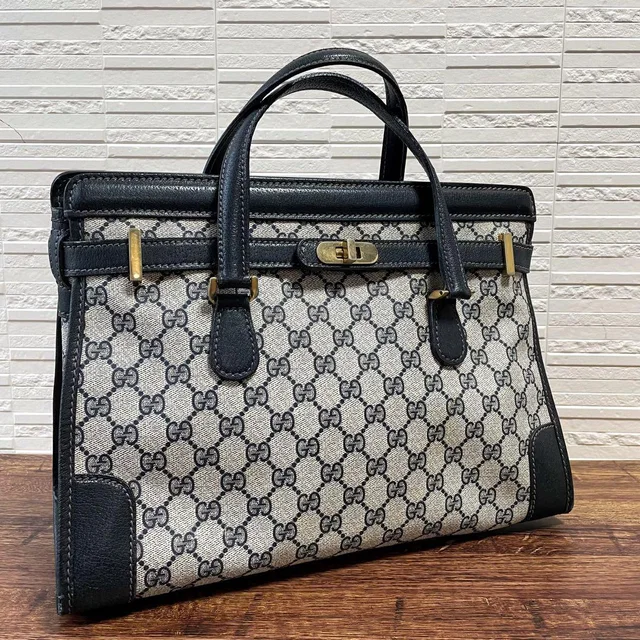 Gucci GG Supreme Business Hand Bag Leather Navy in Navy Leather from The Reluxe