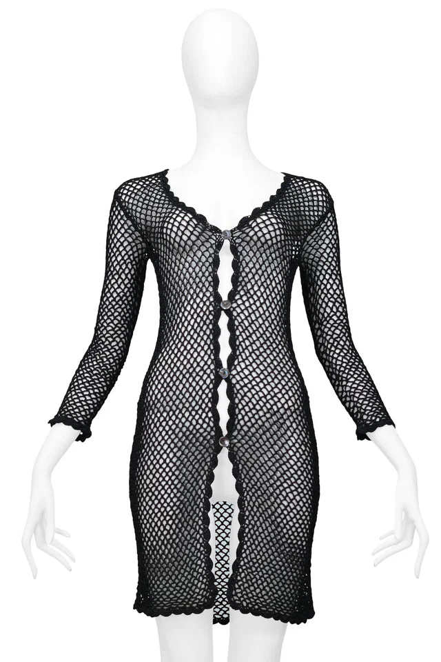 Dolce & Gabbana Black Crochet Fishnet Cardigan Dress 1990S in Black Nylon from Resurrection Vintage