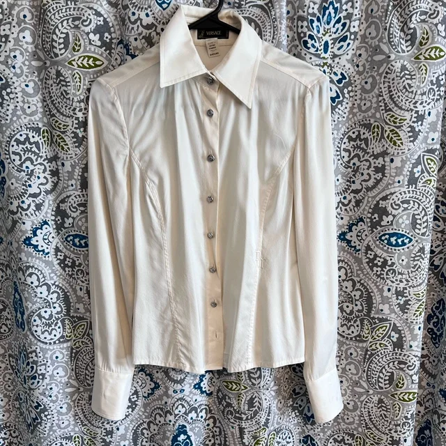 Versace Vintage Cream Button-Up Women's Top in White from Poshmark