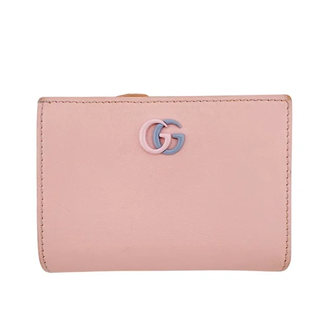 Gucci Double Small Wallet Compact Bicolor GG Marmont Bifold in Leather from The Reluxe